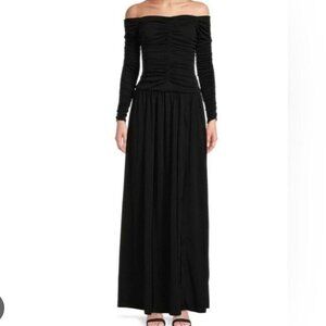Tanya Taylor sz 10 dress Marla Ruched Maxi Gown Black Designer Luxury Goth
